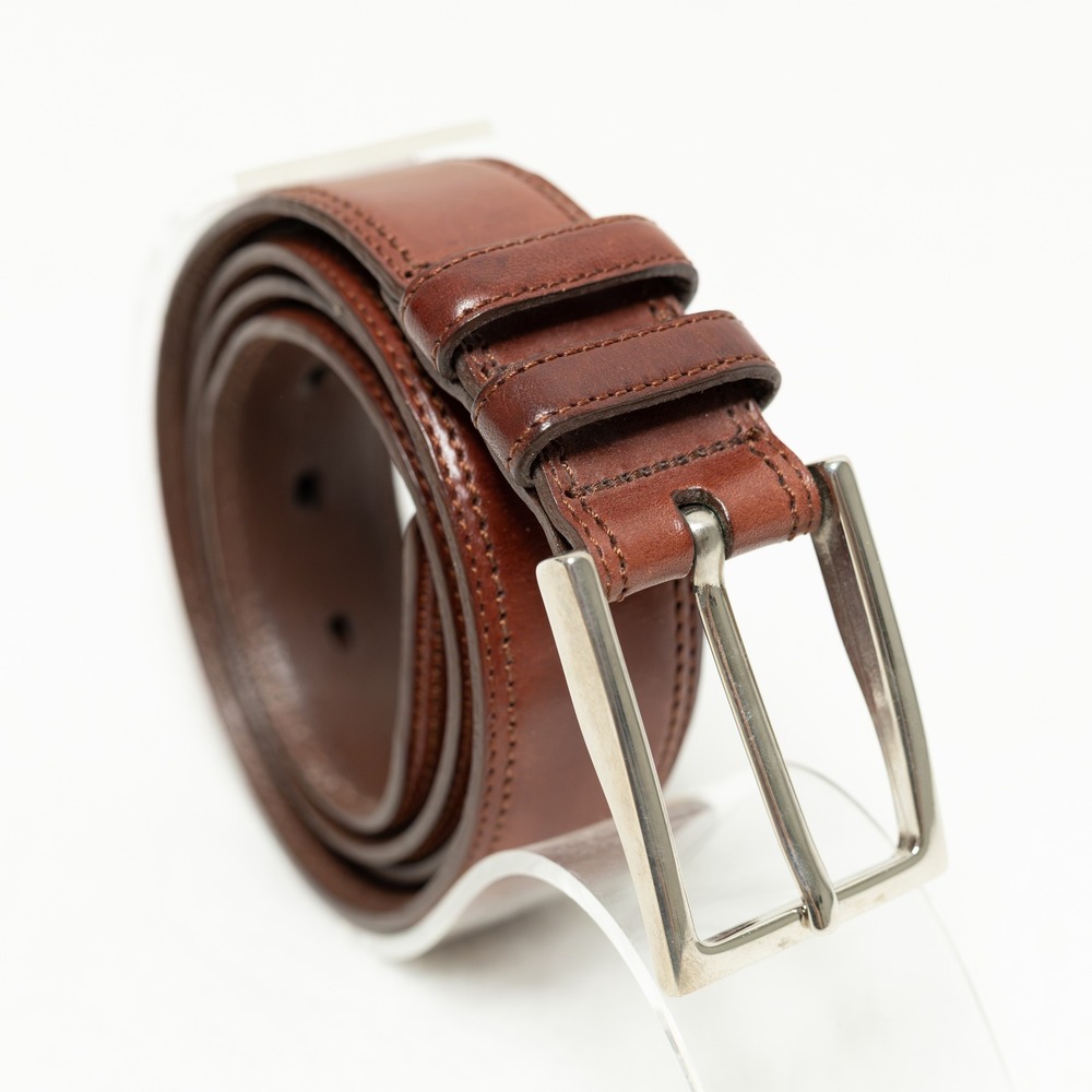 MEZLAN Smooth Leather Silver Buckle Dress Belt Cognac Made In Spain Mens Sz 38